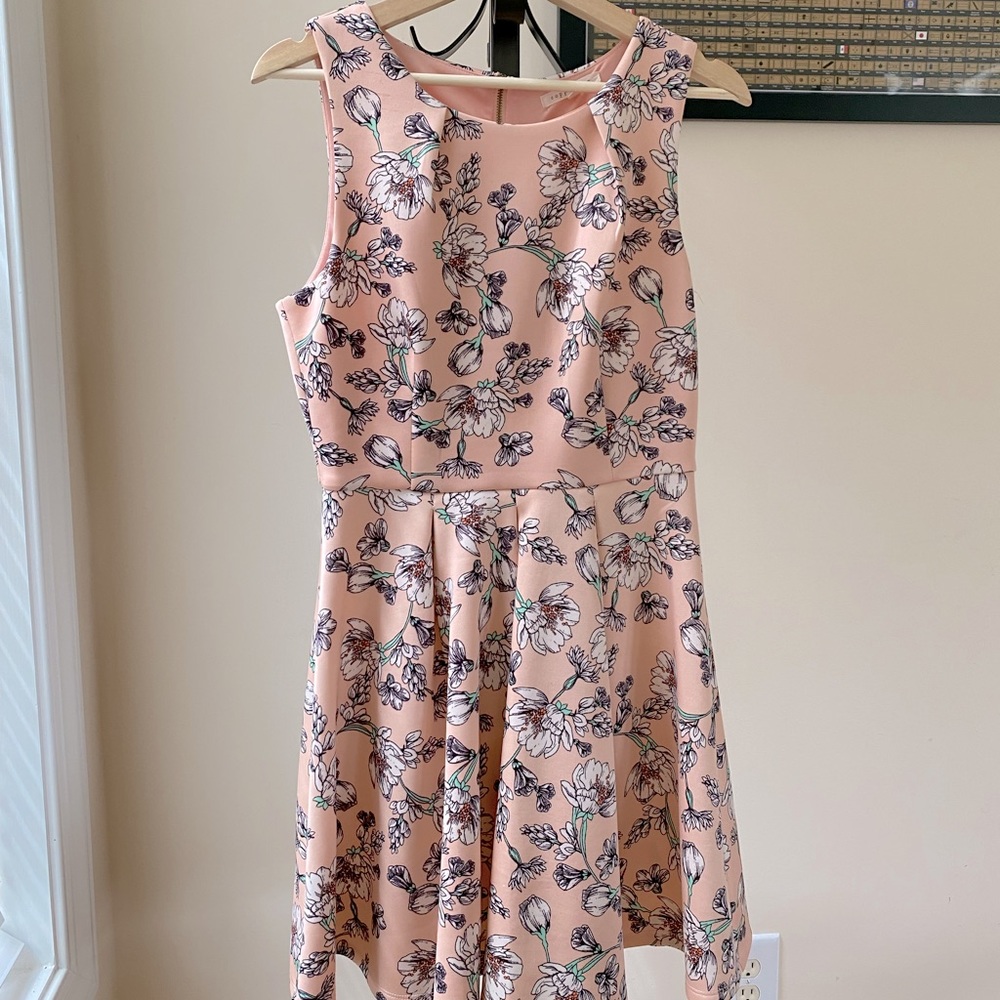 Peachy pink floral print skater dress